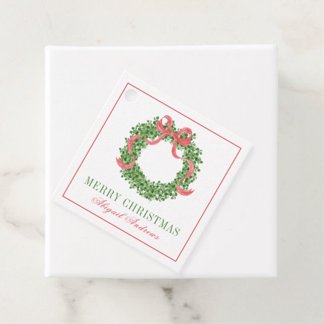 Red Bow jul Boxwood Wand Gåvor Etiketter (På plats)