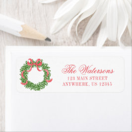 Red Bow jul Boxwood Wandan Adress Returadress Etikett