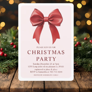 Red Bow jul Party Elegant Festive Inbjudningar