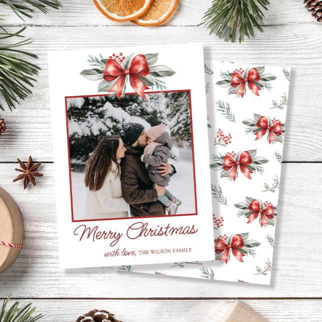 Red Bow-julfoto Julkort (Skapare uppladdad)