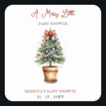 Red Bow Julgran Merry Little Baby Shower Fyrkantigt Klistermärke<br><div class="desc">Gratulera till glädjen med en ny inkörning med Red Bow Julgran Merry Little Gender Neutral Baby Shower Design. Med en viskös röd båge Julgran och helgdag, är den här fina designen perfekt för en babydusch i säsong. Anpassa med dina uppgifter för att skapa en charmig och glatt firande för mamma...</div>