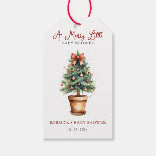 Red Bow Julgran Merry Little Baby Shower Presentetikett
