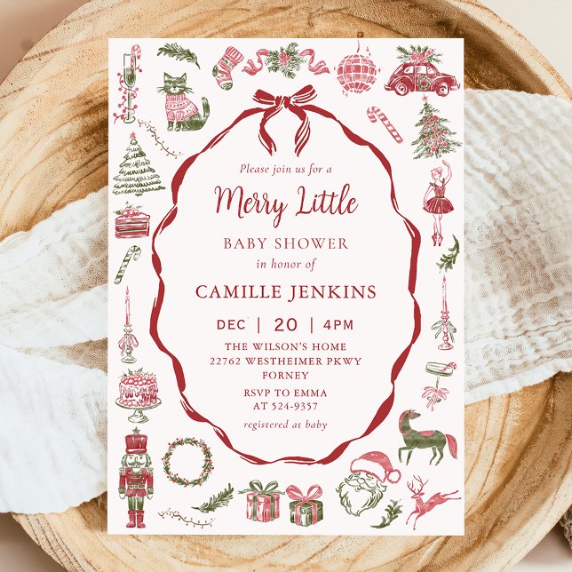 Red Bow Merry Little Baby Shower Invitation Inbjudningar (Skapare uppladdad)