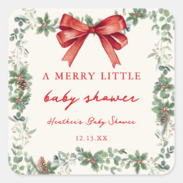 Red Bow Merry Little Christmas Baby Shower Fyrkantigt Klistermärke