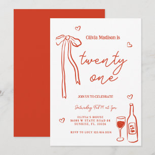 Red Bow Minimalist 21:a födelsedagen Party Inbjudningar