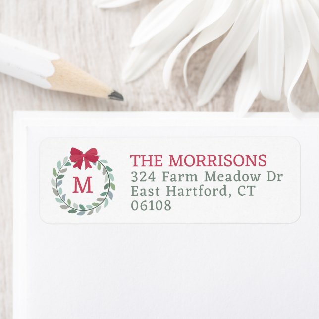 Red Bow Monogramme, frisk Returadress Etikett (Insitu)