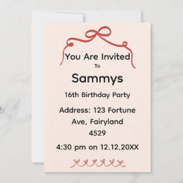 Red Bow Party Invitation | Elegant Ribbon Bow  Inbjudningar