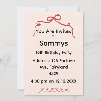 Red Bow Party Invitation | Elegant Ribbon Bow  Inbjudningar