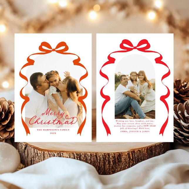 Red Bow Photo God jul Arch Julkort (Skapare uppladdad)