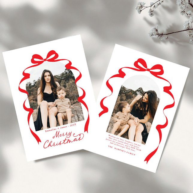 Red Bow Photo God jul Arch Julkort (Skapare uppladdad)