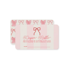 Red Bow & Pink Stripes Baby Diaper Raffle Ticket Tilläggskort