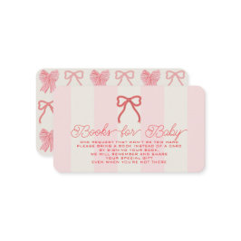 Red Bow & Pink Stripes Baby Shower Book Request Tilläggskort