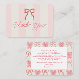 Red Bow & Pink Stripes Baby Shower Thank You Anteckningskort