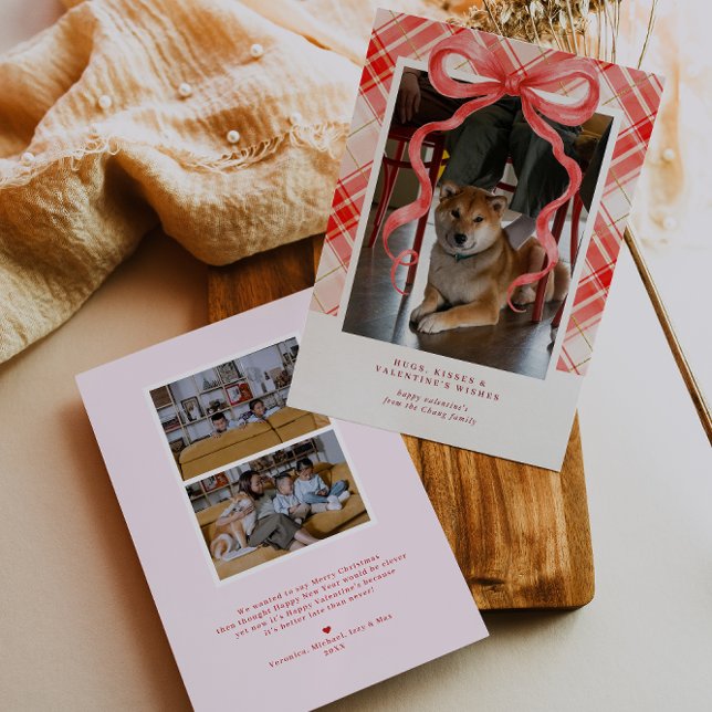 Red Bow Plaid Valentine’s Photo Card Inbjudningar (Skapare uppladdad)