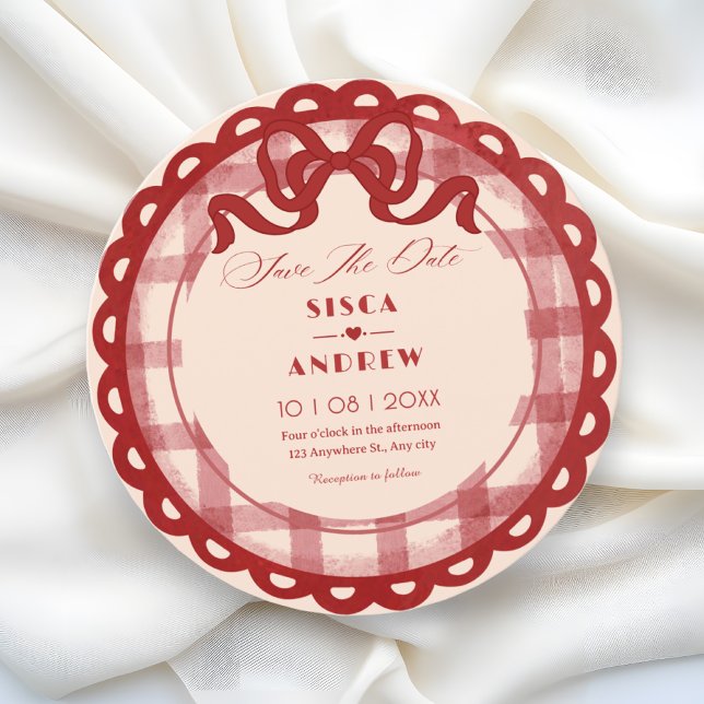 Red bow plaid wedding spara datumet (Skapare uppladdad)