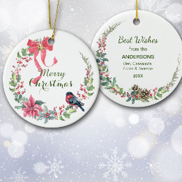 Red Bow Poinsettia Bird Helgdag Utandning Julgransprydnad Keramik