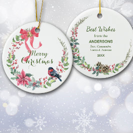 Red Bow Poinsettia Bird Helgdag Utandning Julgransprydnad Keramik