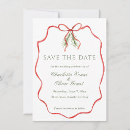Red Bow Ribbon Winter Save The Date Spara Datumet