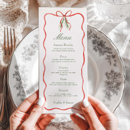 Red Bow Ribbon Winter Wedding Flat Menu Meny
