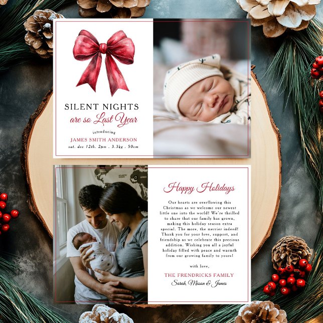 Red Bow Silent Nights jul Photo Baby Birth Meddelande (Skapare uppladdad)
