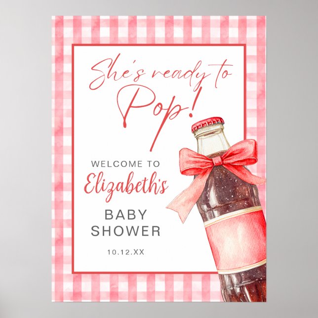 Red Bow Soda Bottle Baby Shower Welcome Sign Poster (Framsidan)