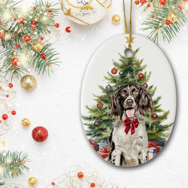 Red Bow Springer Spain Hund jul Julgransprydnad Keramik (Skapare uppladdad)