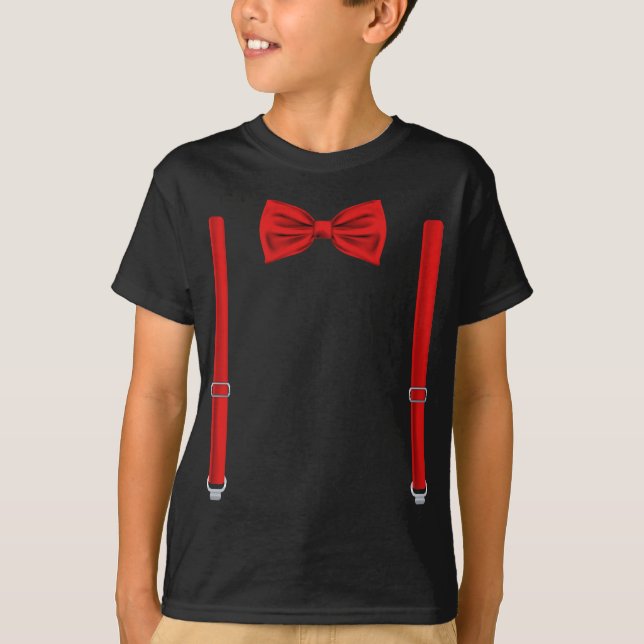 Red Bow Tie med Suspenders från Bröllop T Shirt (Framsida)