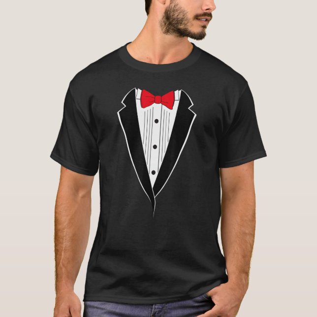 Red Bow Tie Tuxedo Costume Design T Shirt (Framsida)