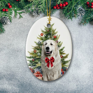 Red Bow Underbar Pyrenees Hund jul Julgransprydnad Keramik