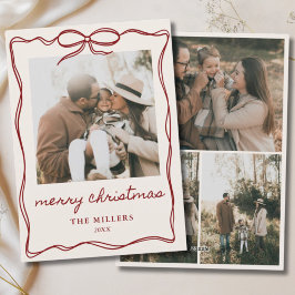 Red Bow Vintage God jul 4 Photo Family Julkort