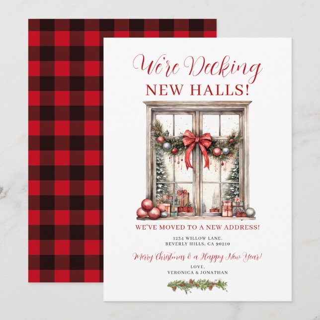 Red Bow Winter Christmas New Address Announcement Inbjudningar (Fram/baksida)