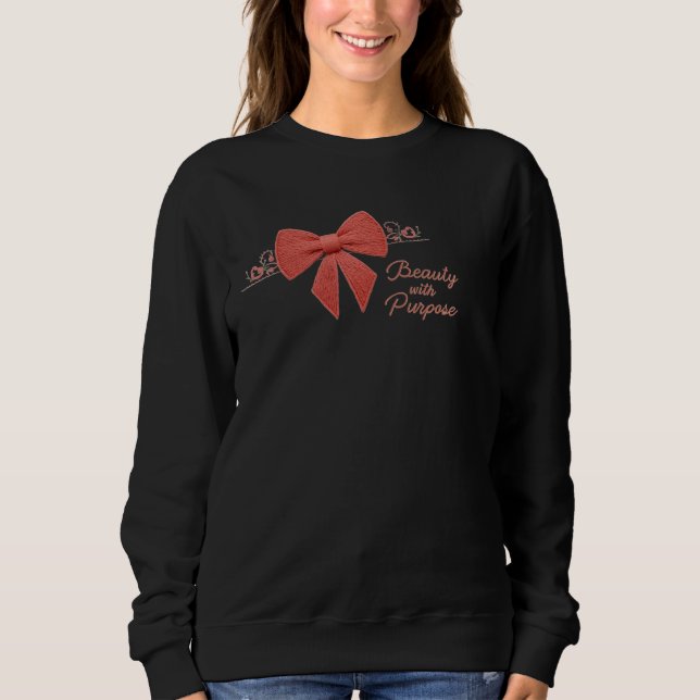Red Bow with Roses "Beauty with Purpose" Sweatshir T Shirt (Framsida)