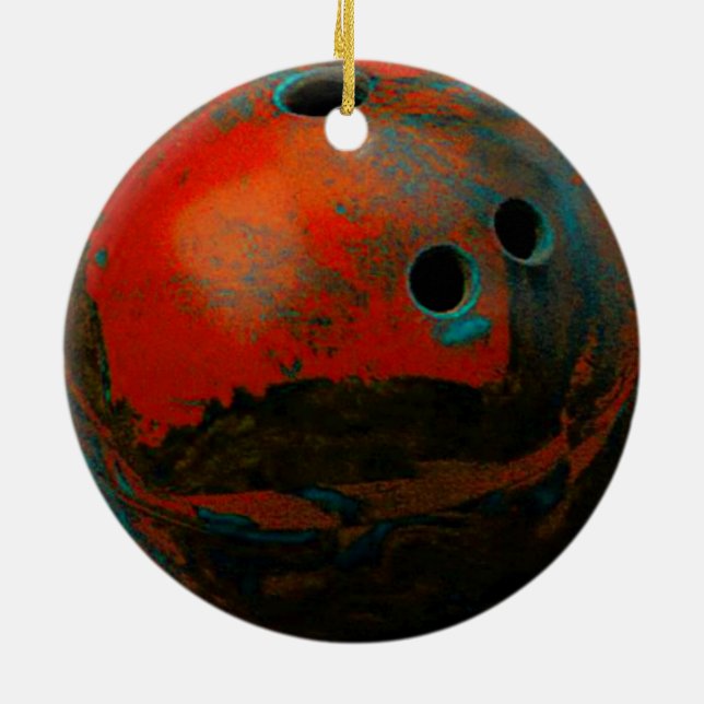 Red Bowling Ball anpassa den Julgransprydnad Keramik (Baksidan)
