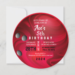 RED BOWLING BALL ROUND Red Birthday-inbjudan Inbjudningar
