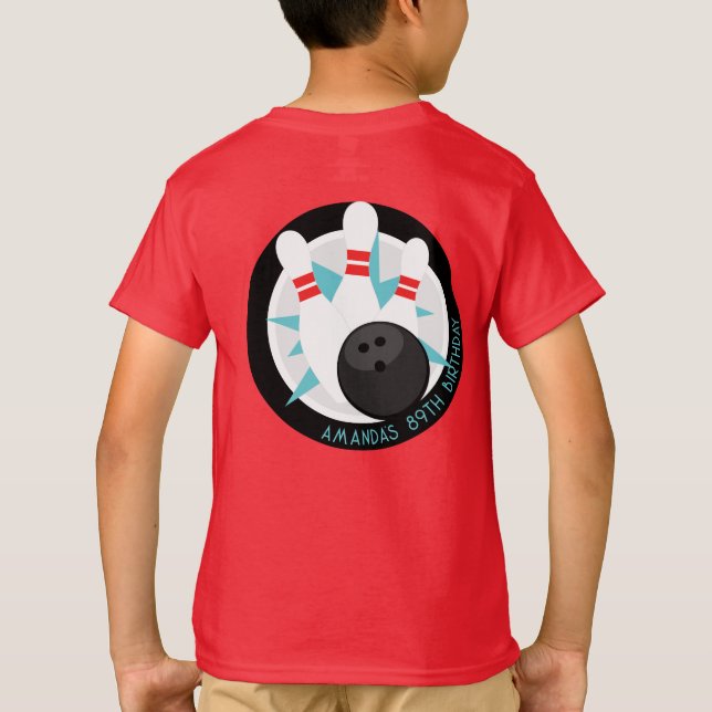 Red Bowling Event Shirt + Namn på Front Pocket T (Baksida)