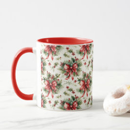 Red Bows and Holly Leaves Mugg
