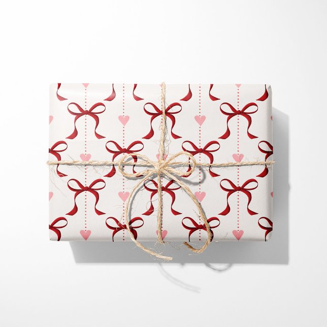 Red Bows & Hearts Presentpapper (Skapare uppladdad)