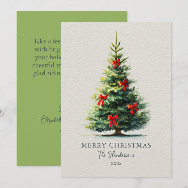 Red Bows Merry Christmas Tree Julkort (Fram/baksida)