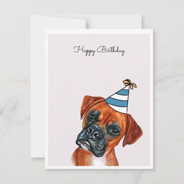 Red Boxer Hund med Party Hat Card (Framsida)
