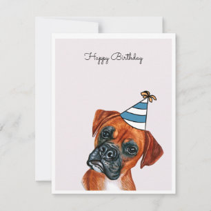 Red Boxer Hund med Party Hat Card