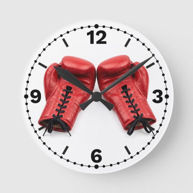 Red Boxing Gloves Wall Clock, Boxing Clock Face Rund Klocka (Framsida)