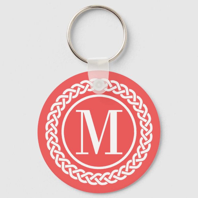 Red Braided Ram Monogrammed Nyckelring (Framsida)