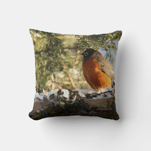 Red Breast Robin Bird Kudde (Framsida)