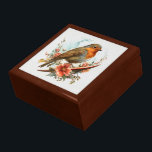 Red Breast Robin on Blommigt Gren Minnesask<br><div class="desc">Förvara dina skatter eller ge en förmånslåda till någon som en vacker gåva. Nu finns det möjlighet att välja trä ramar. Många utformningar för olika tillfälle finns i min butik.</div>