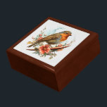 Red Breast Robin on Blommigt Gren Minnesask<br><div class="desc">Förvara dina skatter eller ge en förmånslåda till någon som en vacker gåva. Nu finns det möjlighet att välja trä ramar. Många utformningar för olika tillfälle finns i min butik.</div>