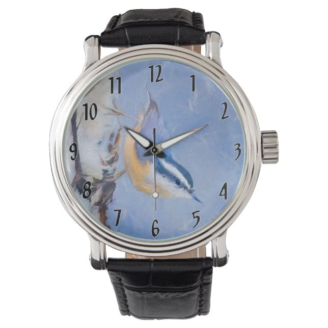 Red-Brested Nuthatch Painting Original Bird Art Armbandsur (Framsida)