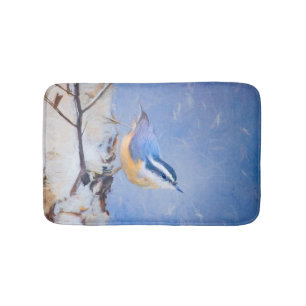 Red-Brested Nuthatch Painting Original Bird Art Badrumsmatta