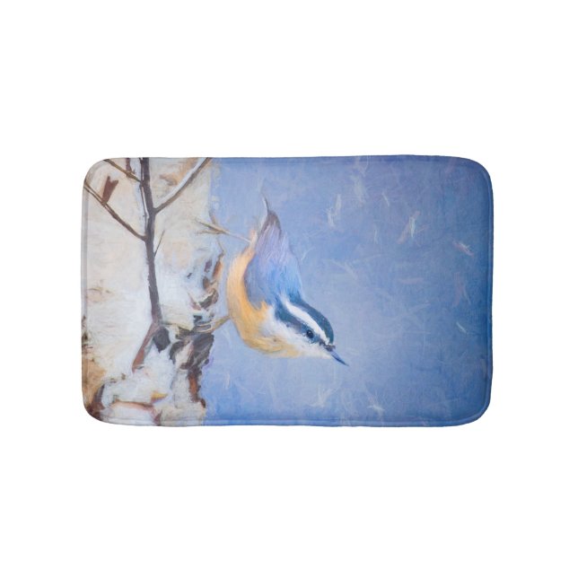 Red-Brested Nuthatch Painting Original Bird Art Badrumsmatta (Framsidan)