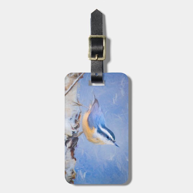 Red-Brested Nuthatch Painting Original Bird Art Bagagebricka (Vertikal Framsida)