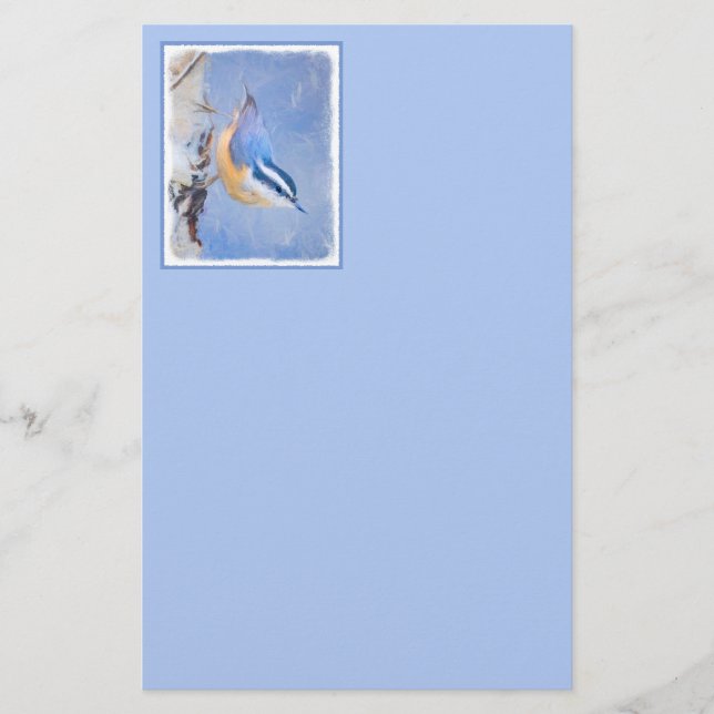 Red-Brested Nuthatch Painting Original Bird Art Brevpapper (Framsida)